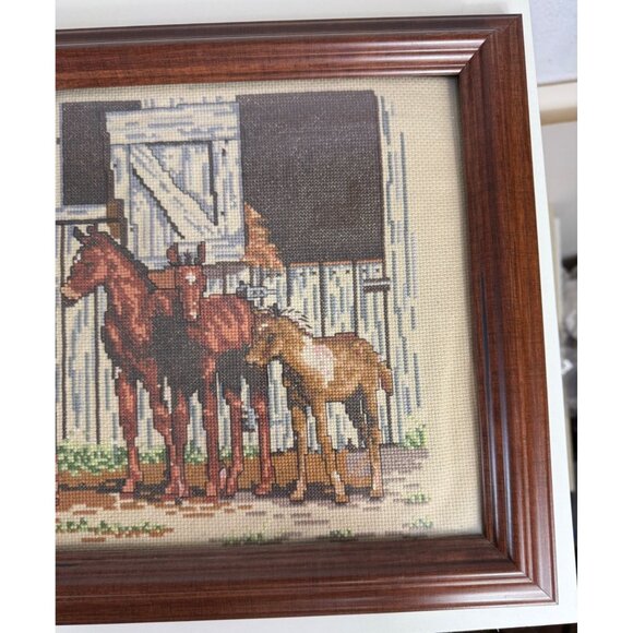 Competed Little Partners Cross Stitch Decorative Horse Art Framed VTG Wall Decor - Picture 14 of 15